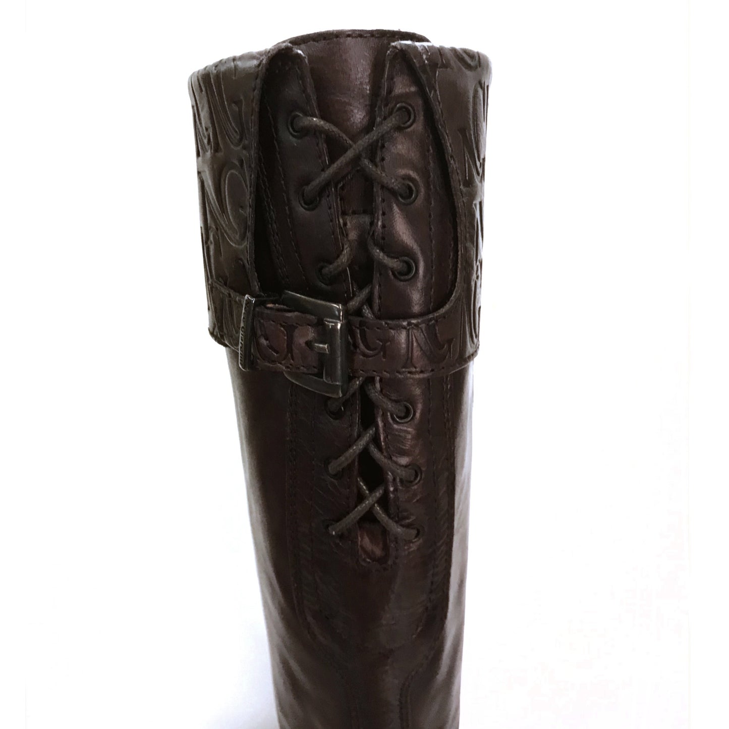 Stivali Cavallerizza NeroGiardini 00212 Vera Pelle, tacco basso 3 cm, Cerniera Zip Laterale, Lacci, risvolto monogram, Marrone Testa di Moro - Numero 38 (EU)