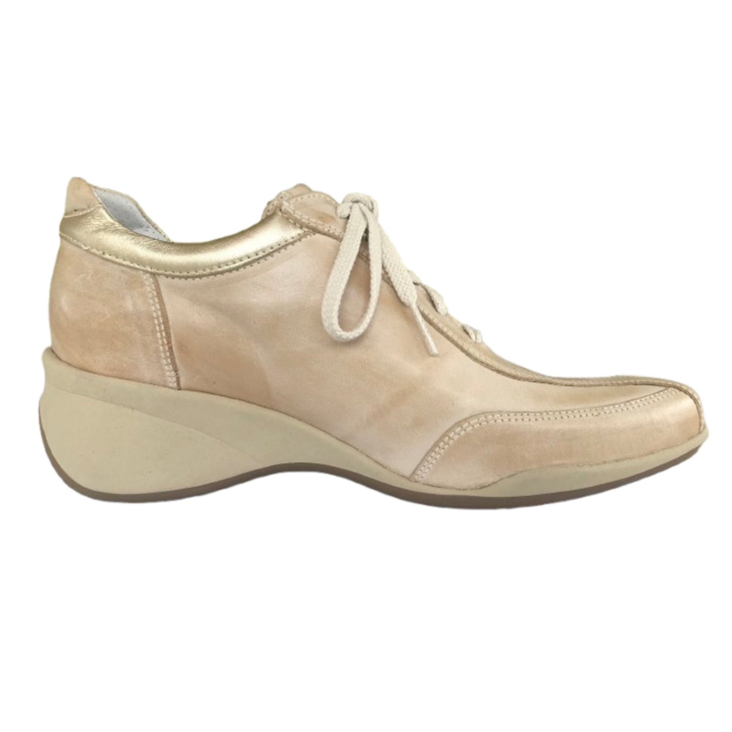 Sneakers donna NeroGiardini 00602 zeppa  beige sabbia laminato oro - 38 (EU)