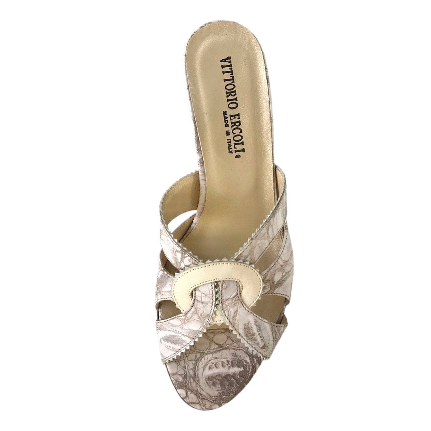 Ciabatte con zeppa Vittorio Ercoli 7514 Vera Pelle Stampa Cocco - Beige