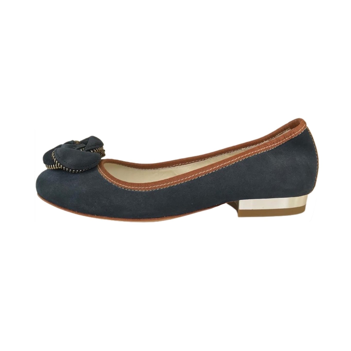 Ballerine NeroGiardini Tacco Basso Specchiato Vera Pelle Blu Cuoio con fiore