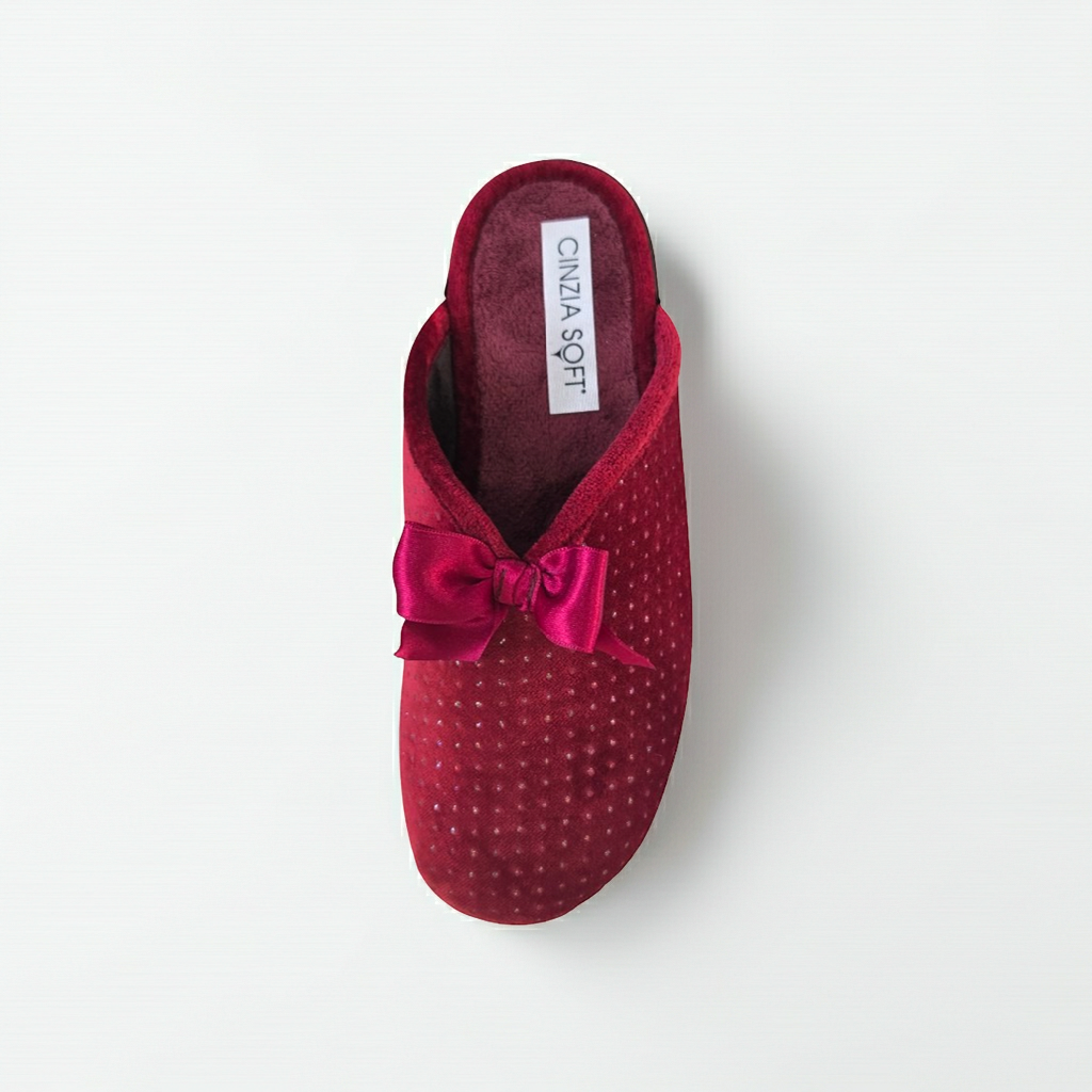 Cinzia Soft IEB152851, Ciabatte Pantofole Donna in Velour Bordeaux con Fiocco e Punti Luce, Comfort