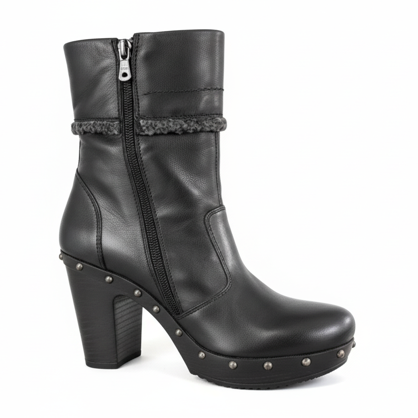 Stivaletti Neri Donna NeroGiardini Tacco 9 cm con Plateau, Cerniera Laterale, Borchie, Pelliccetta Grigia – Art. A207841D