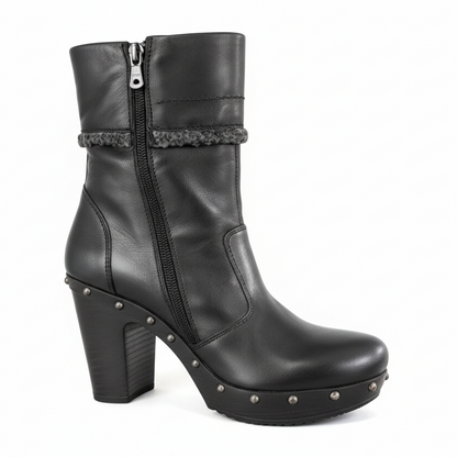 Stivaletti Neri Donna NeroGiardini Tacco 9 cm con Plateau, Cerniera Laterale, Borchie, Pelliccetta Grigia – Art. A207841D
