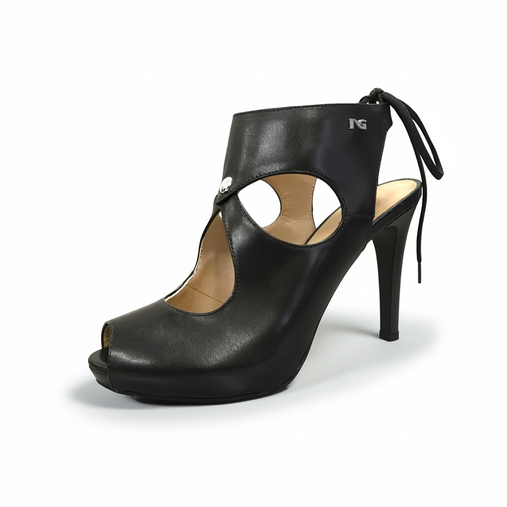 Scarpe Spuntate NeroGiardini P717371DE Vera Pelle, Tacco alto con Plateau, lacci, Colore Nero - Numero 36 (EU)