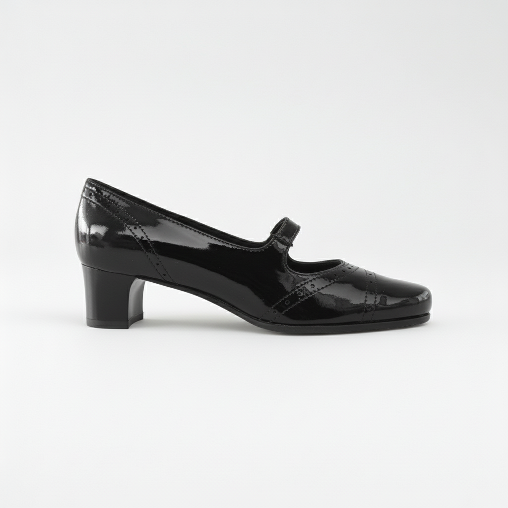 Décolleté con cinturino Donna, Valleverde, Moda Comoda, tacco 4 cm, Vera Pelle in Vernice, Nero
