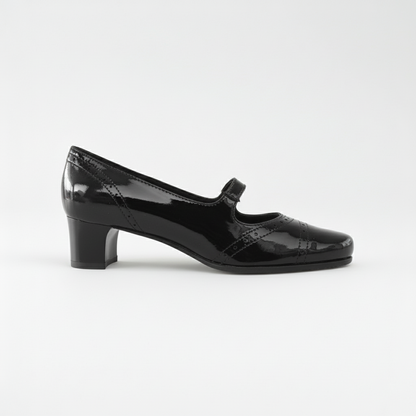 Décolleté con cinturino Donna, Valleverde, Moda Comoda, tacco 4 cm, Vera Pelle in Vernice, Nero