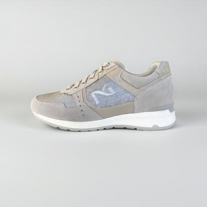 Sneakers Donna NeroGiardini P308393D Vera Pelle con paillettes Beige Vapore, Numero 36 EU