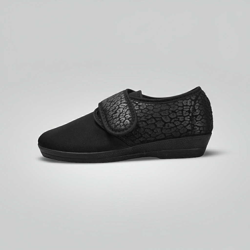 Cinzia Soft Scarpe Comfort da Donna da riabilitazione, Chiusura a Strappo, Stampa Leopardata, Plantare Estraibile, Nero