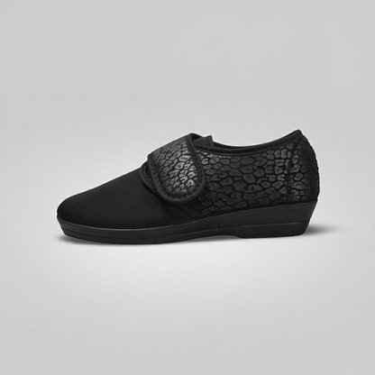 Cinzia Soft Scarpe Comfort da Donna da riabilitazione, Chiusura a Strappo, Stampa Leopardata, Plantare Estraibile, Nero