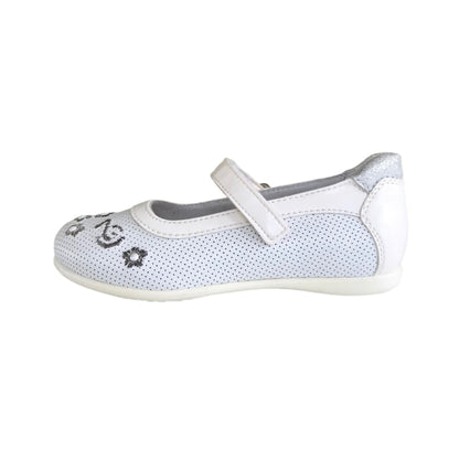 Ballerine con cinturino NeroGiardini P732181 Nappa Bianco Ricami argento