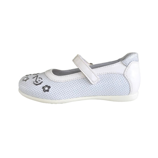 Ballerine con cinturino NeroGiardini P732181 Nappa Bianco Ricami argento
