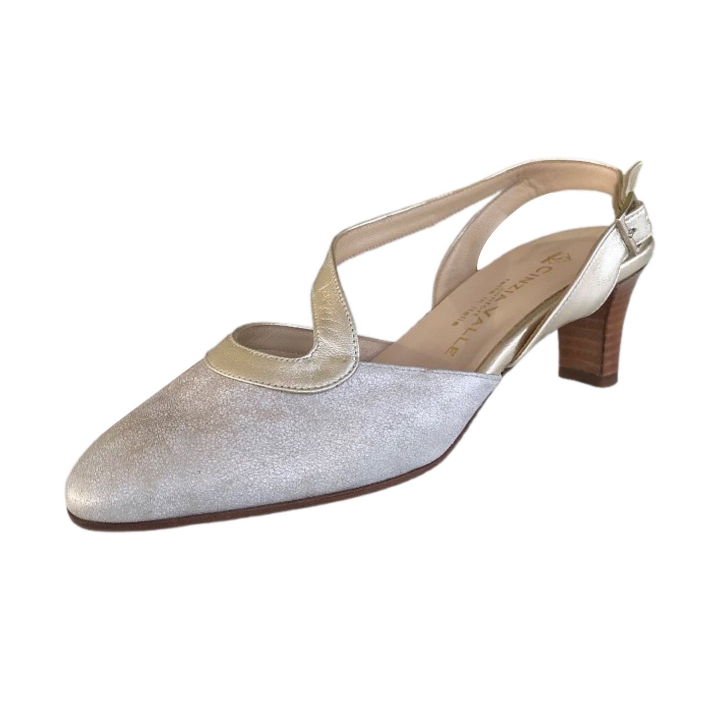 Décolleté Slingback Cinzia Valle 4225 in Vera Pelle Platino Laminato