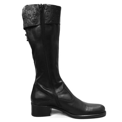 Stivali Cavallerizza Donna NeroGiardini 00212 Vera Pelle, Tacco a blocco basso, risvolto monogra, Cerniera Zip, Laccio, Fibbia, Nero - Numero 37