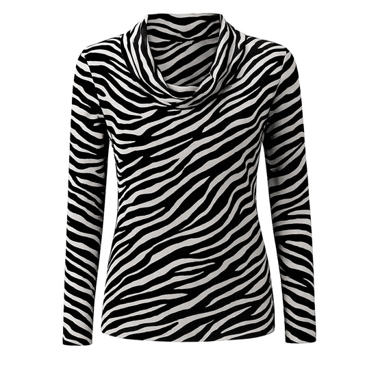 Maglia Donna Zebrata, FLORA, Maniche Lunghe, Elasticizzata, Taglia M, Bianco e Nero