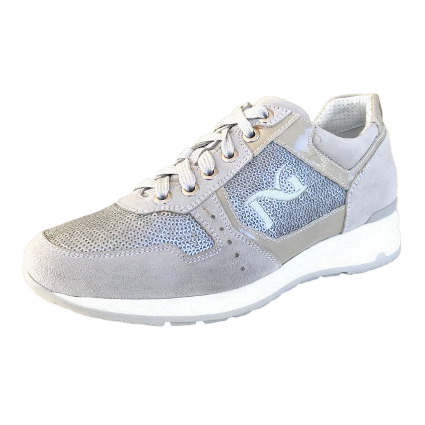 Sneakers Donna NeroGiardini P308393D Vera Pelle con paillettes Beige Vapore