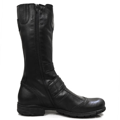 Stivali Bikers Donna NeroGiardini 00171 in Vera Pelle, Altezza a mezza gamba, Cerniera Zip e Tripla Fibbia - Colore Nero