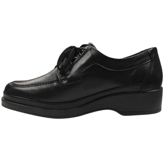 Scarpe Classiche con lacci Donna, Florance, 10110, zeppa bassa, Vera pelle, Nero