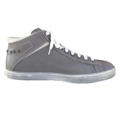 Sneaker Uomo P402462U Vera Pelle Grigio Cenere con Borchie