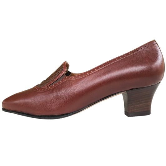 Scarpe donna Lady Confort 015, Vera Pelle, Marrone Cuoio, con Elastici Laterali