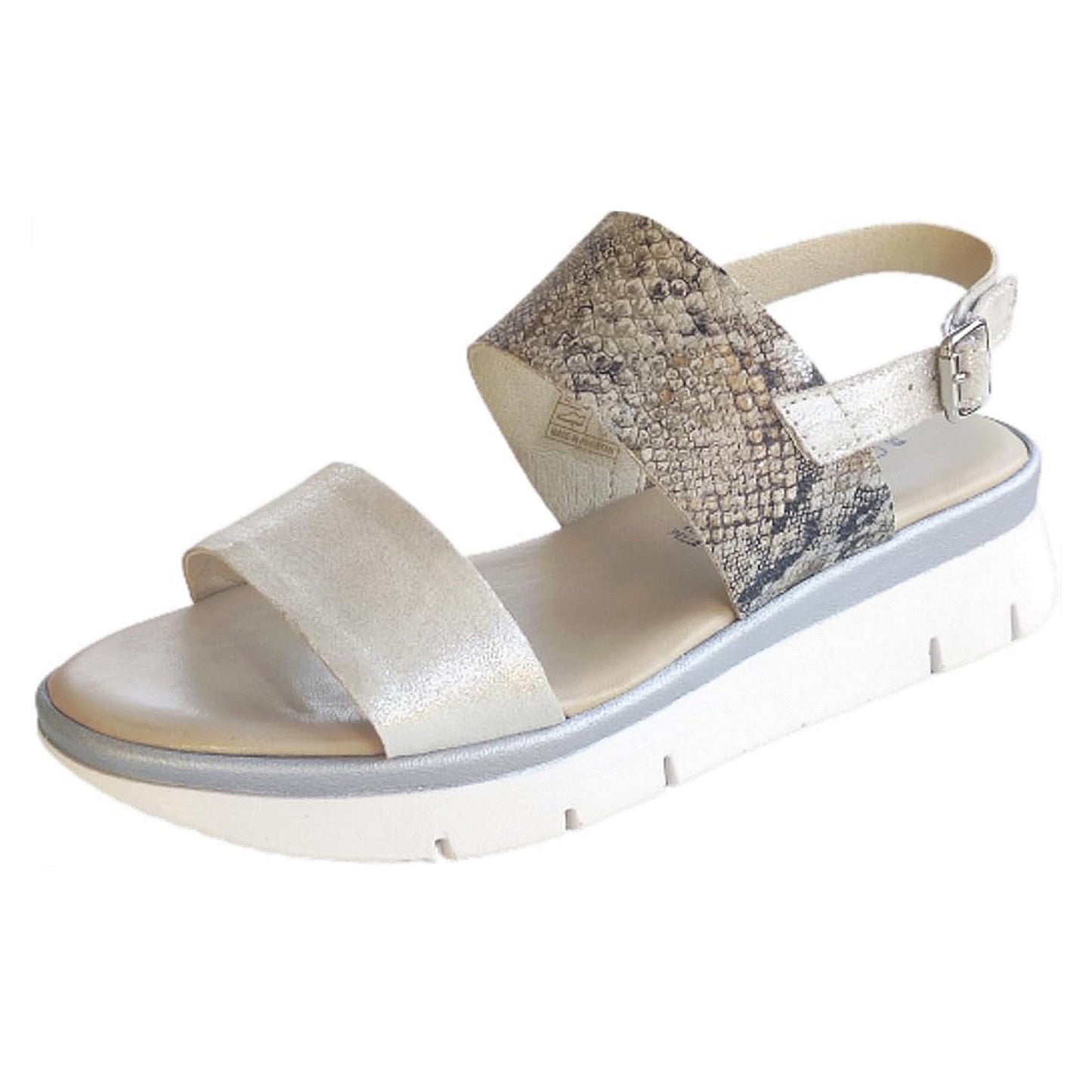 Sandali Cinzia Soft IV10627 beige in vera pelle con doppia fascia e cinturino