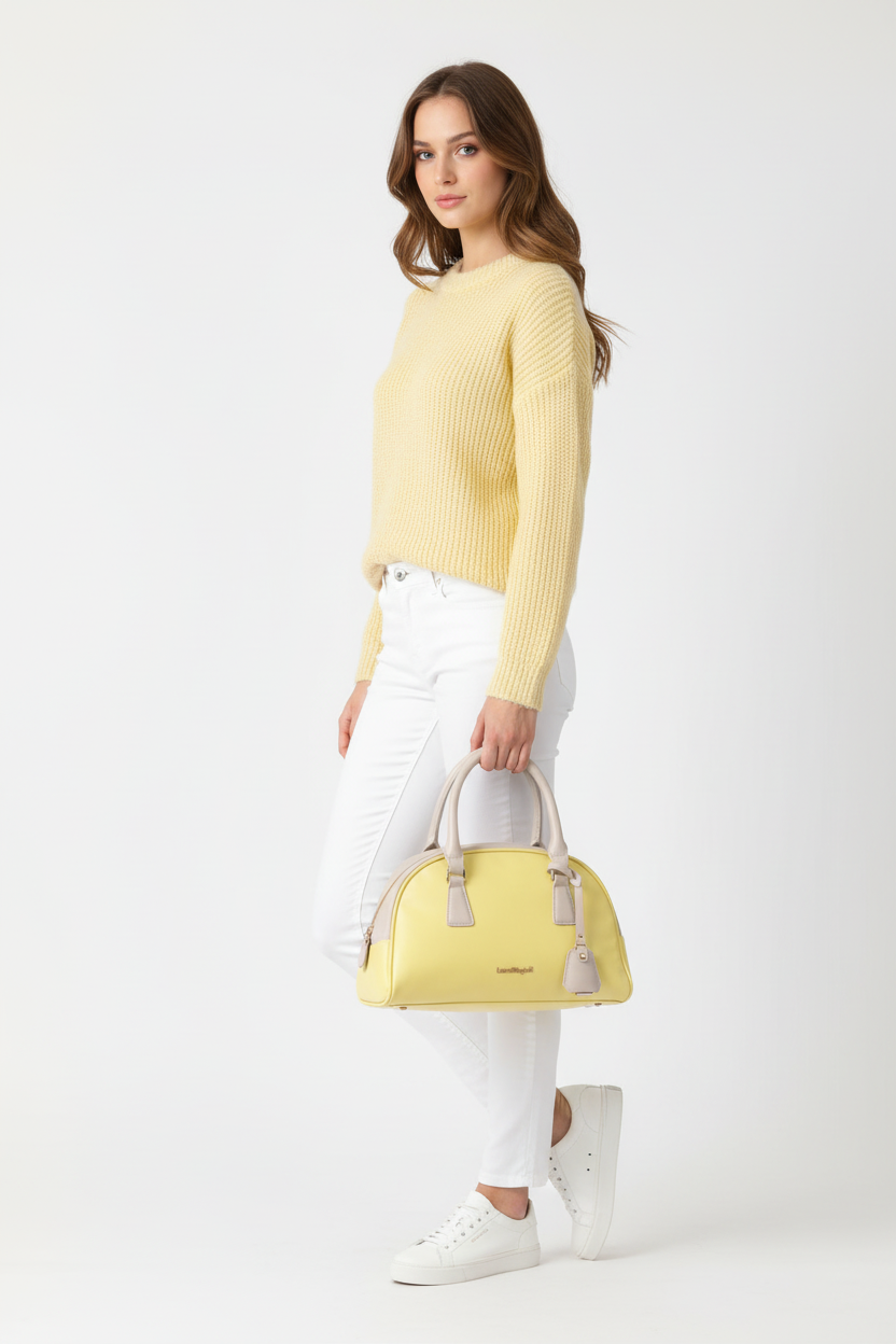 Borsa Bauletto Donna LauraBiagiotti Giallo e Beige 30x20x11