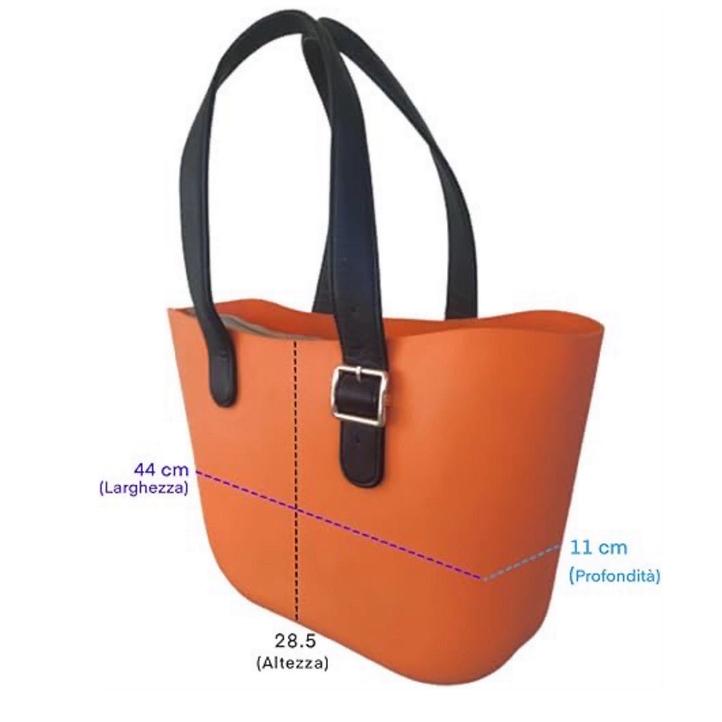 Borsa da mare arancione impermeabile con manici ecopelle nero e fibbia