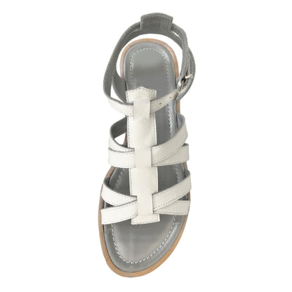 Sandali Ragazza e Donna, Vera Pelle, Bianco, fasce incrociate, Cinturino, Fibbia, Charm Decorativo