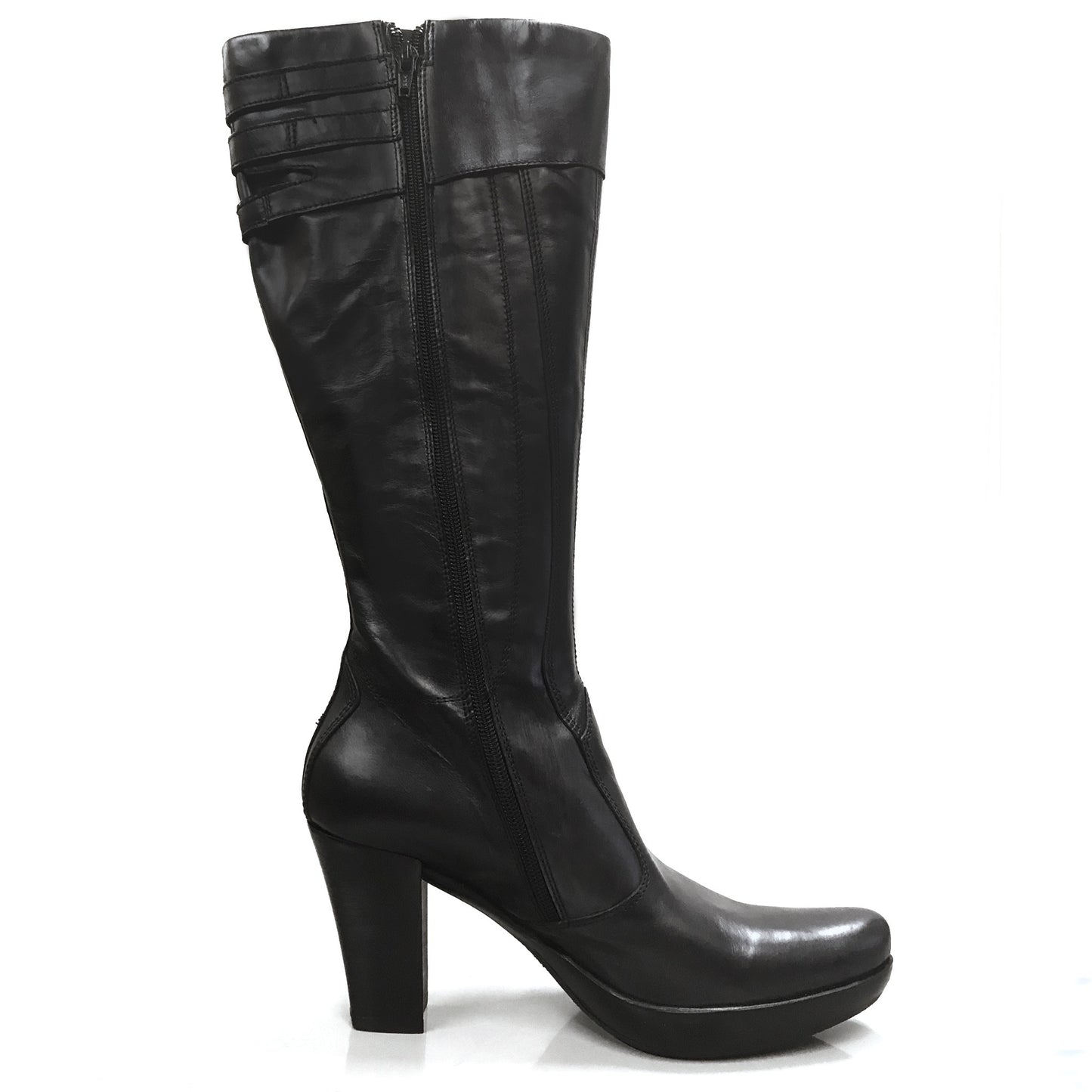 Stivali Donna NeroGiardini art 185 Tacco a blocco alto con plateau, Vera Pelle, Nero, Cerniera zip - Numero 39 (EU)