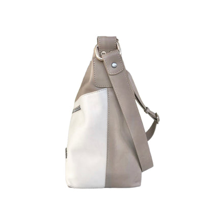Borsa Donna NeroGiardini Vera Pelle Beige e Bianco con tracolla regolabile