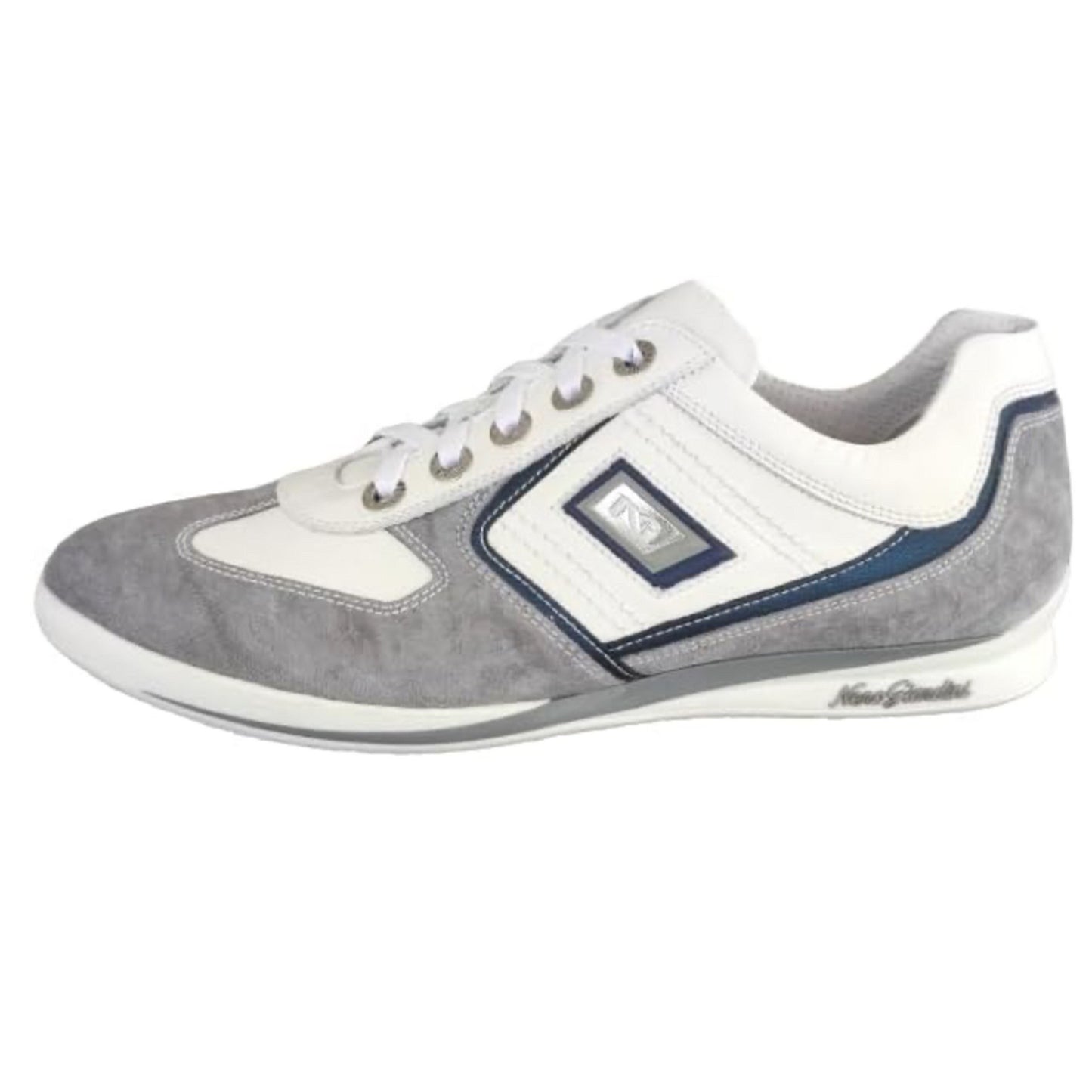 Sneakers Uomo NeroGiardini P201151U Vera Pelle Bianco Grigio con riporti Blu - 44 EU