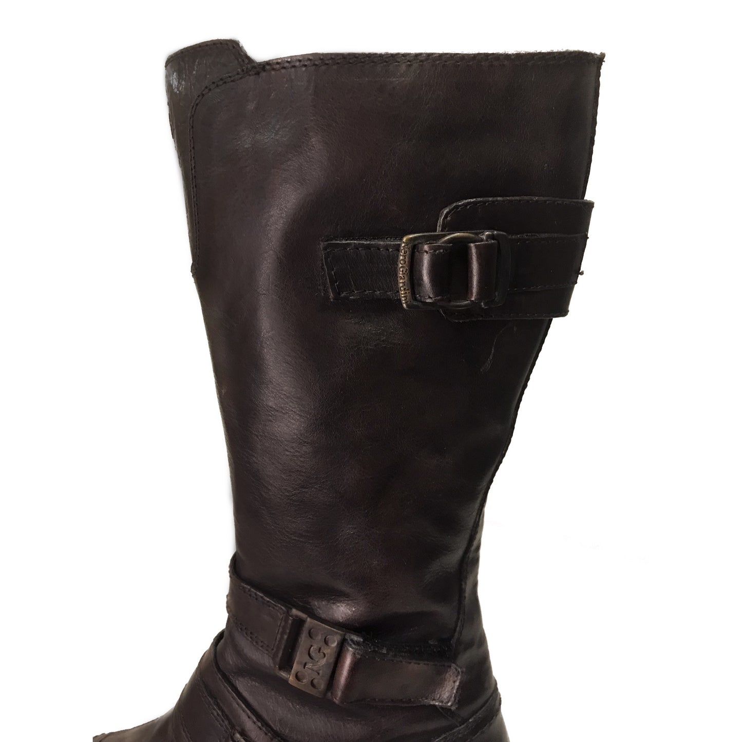 Stivali stile vintage Donna NeroGiardini 00171 Vera Pelle, Fondo basso, mezza gamba, Cerniera Zip, Elastico, Fibbie - Marrone Testa di Moro