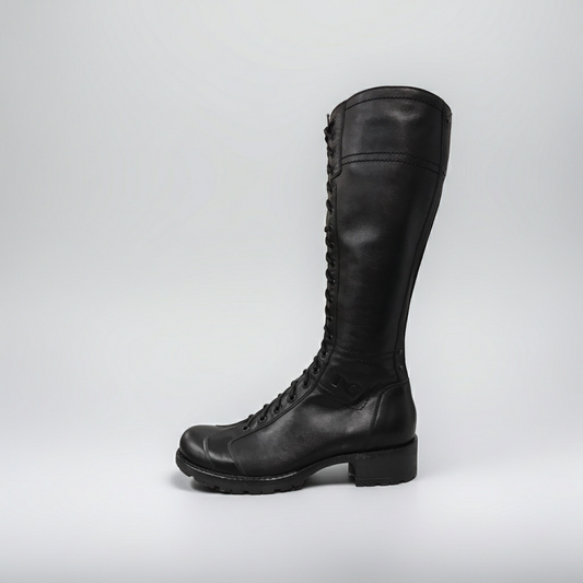 Stivali Anfibi Donna NeroGiardini A309541D Vera Pelle, Cerniera Zip, Lacci, Nero, 38 EU