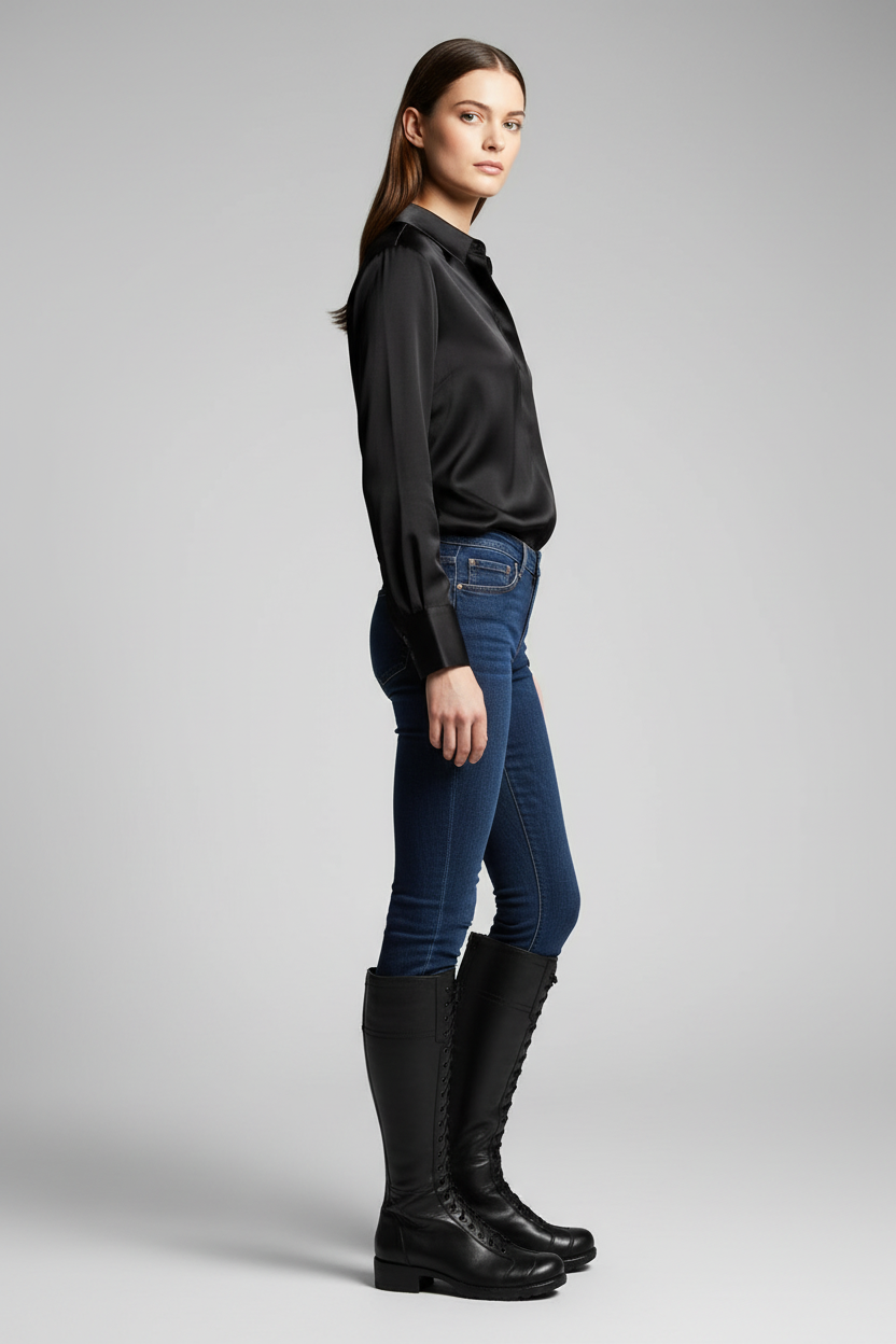 Stivali Anfibi Donna NeroGiardini A309541D Vera Pelle, Cerniera Zip, Lacci, Nero, 38 EU