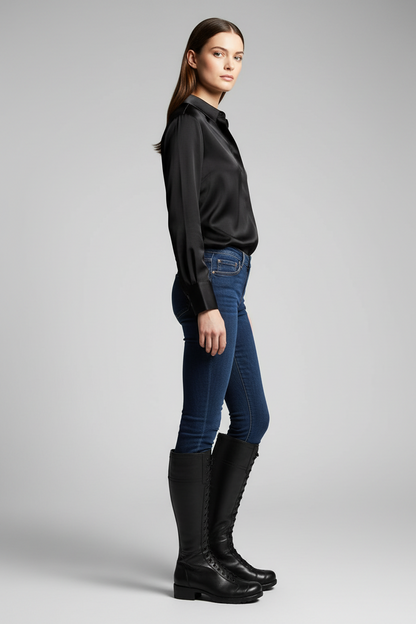 Stivali Anfibi Donna NeroGiardini A309541D Vera Pelle, Cerniera Zip, Lacci, Nero, 38 EU