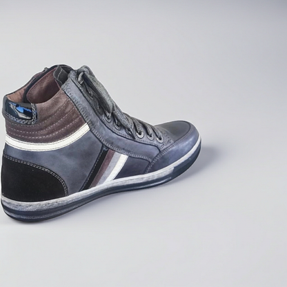 Sneaker alla caviglia NeroGiardini A106480D con Lacci e Zip Laterale, Vera Pelle Antracite