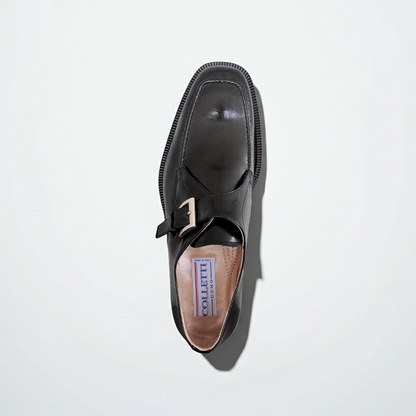 Scarpe Eleganti Uomo Colletti 2724 Vera Pelle Nero Lucido con Fibbia Argento