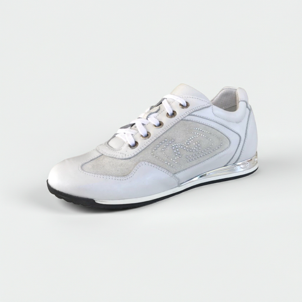 Sneakers Donna NeroGiardini P308452D Vera Pelle Bianco con fondo specchiato