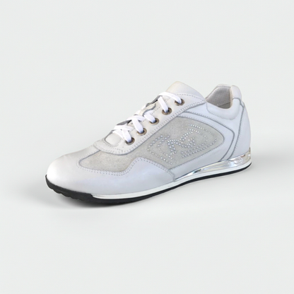 Sneakers Donna NeroGiardini P308452D Vera Pelle Bianco con fondo specchiato