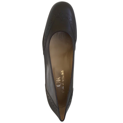 Décolleté Donna Ok Calzature 6901 Stile Inglese, in Vera Pelle, Marrone Testa di Moro