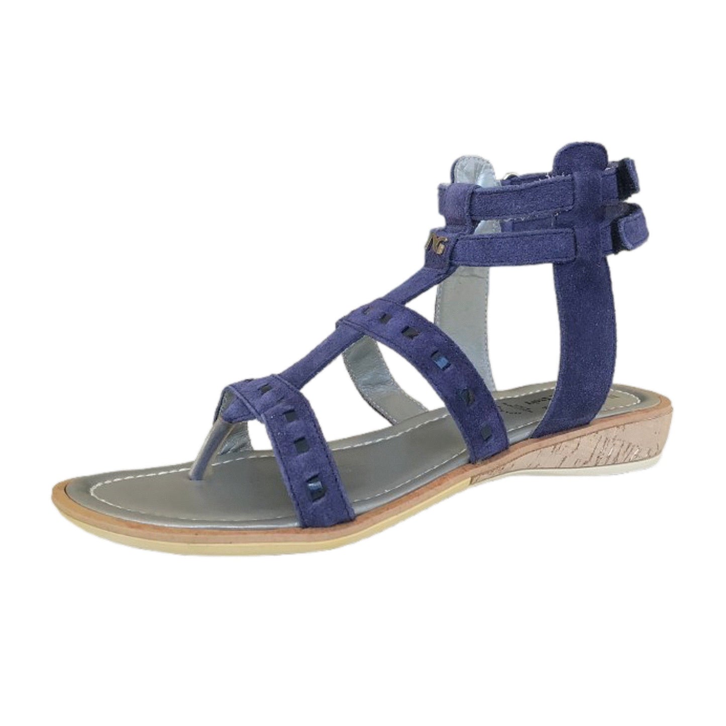 Sandali Donna in Pelle Scamosciata, Fasce Gladiatore, Blu Navy, Suola in Gomma Antiscivolo