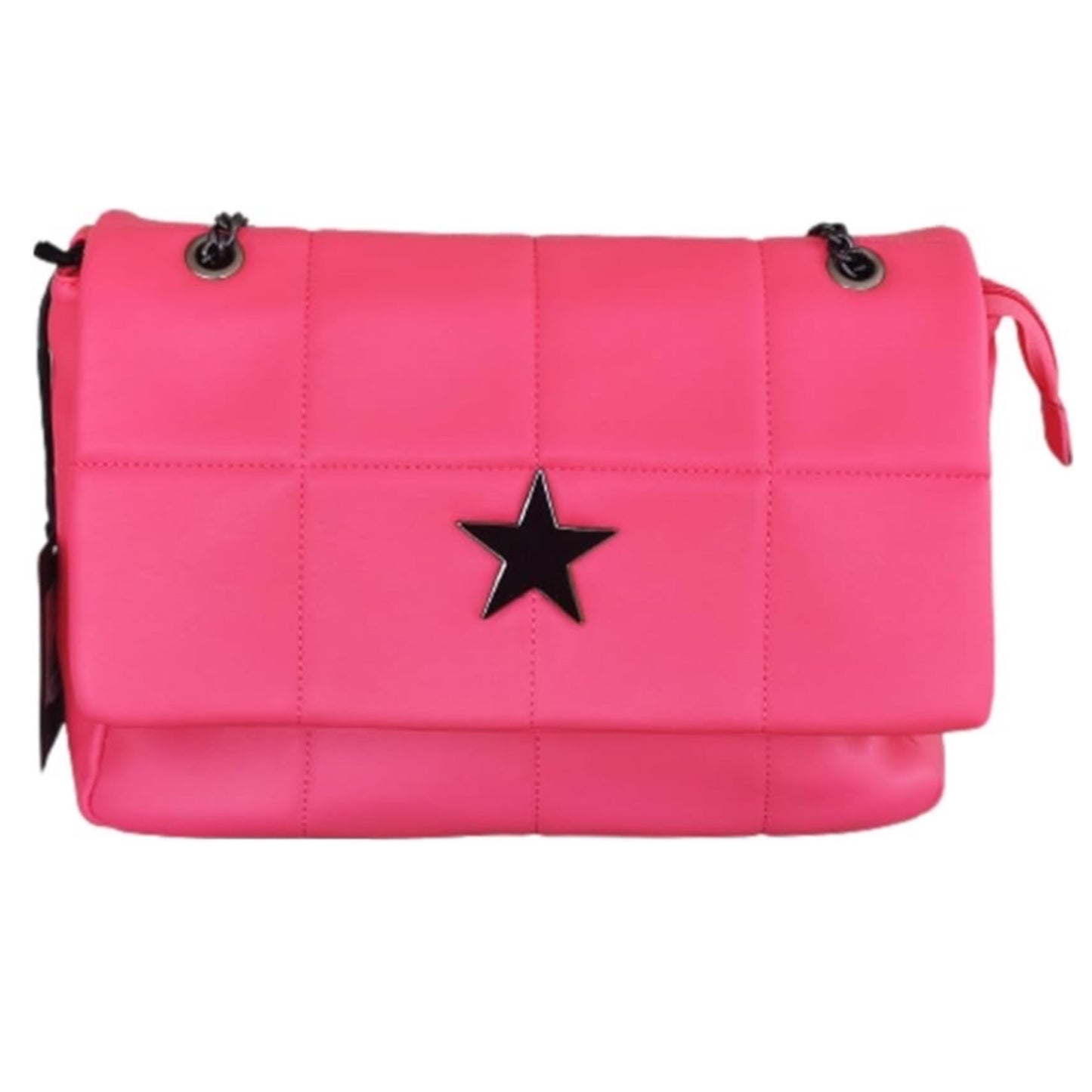Borsa PhilFirenze Rosa Fucsia con Catena Regolabile, Bottone a Stella - 35x25x11 cm