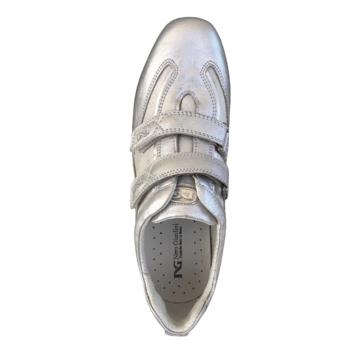 Sneakers con strap NeroGiardini 00286 VeraPelle Monogram Argento