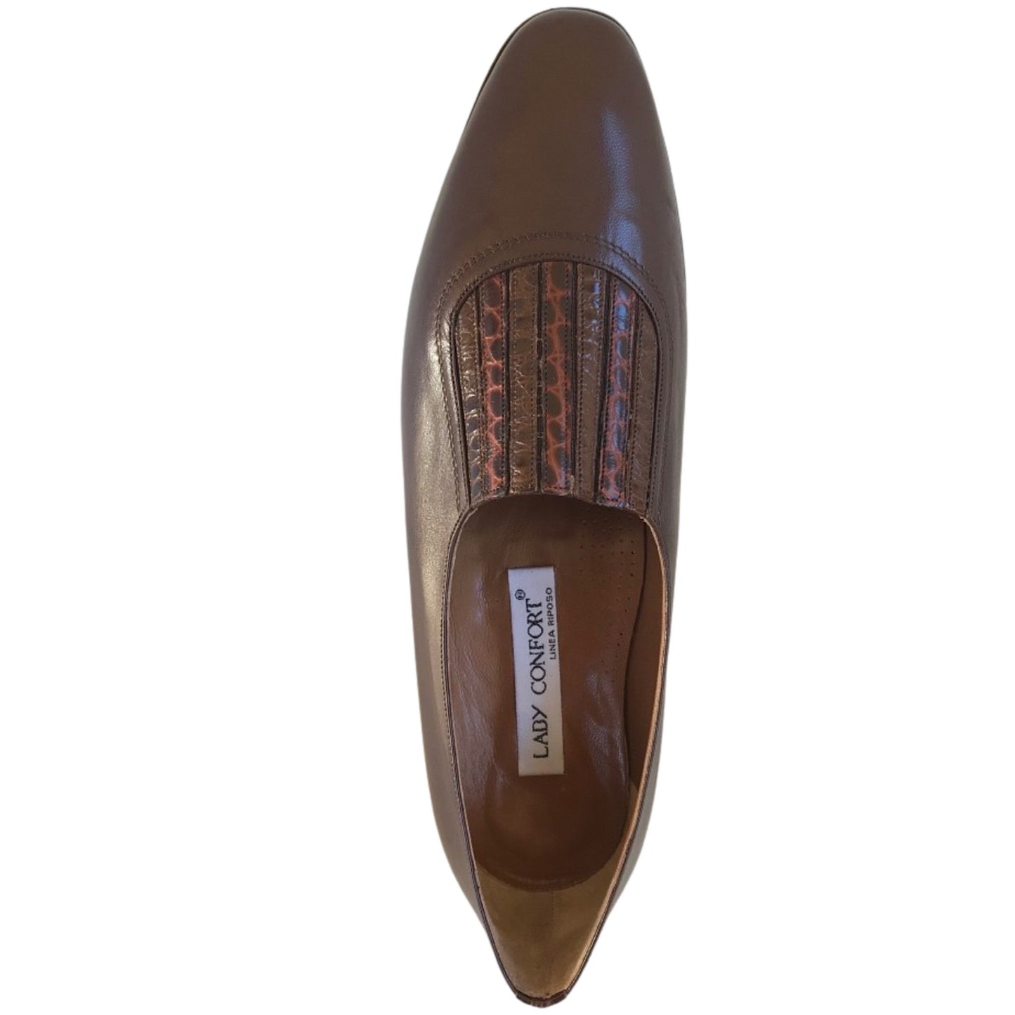 Scarpe donna LADY CONFORT 1390 con elastico, Vera Pelle, Testa di Moro, tacco 4.5 cm