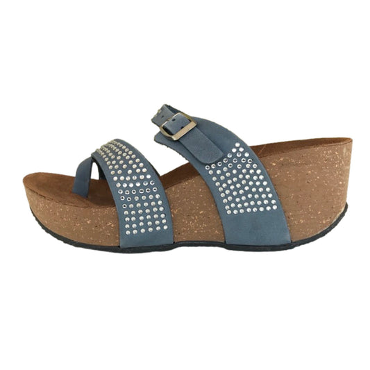 Ciabatte Zeppe infradito PREGUNTA Vera Pelle Blue Jeans con strass