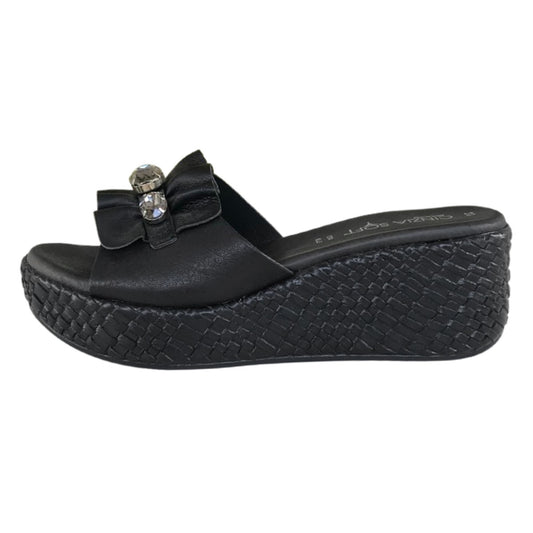 Ciabatte zatteroni Donna Cinzia Soft 4711 con zeppa alta, fascia vera pelle nero con cristalli