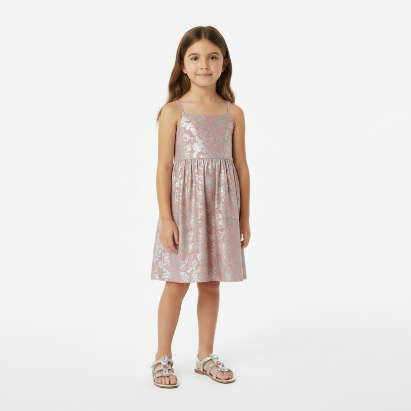 Sandali Bambina Gae Lilì Vera Pelle, Argento con Cristalli Decorativi Rosa e Argento, Chiusura a strappo, 33 EU