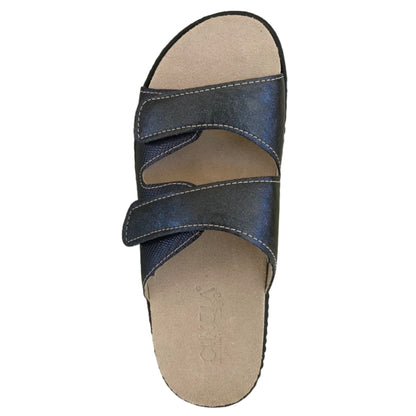 Ciabatte CinziaSoft MZK11 Doppio strap in vera pelle Blu con plantare estraibile