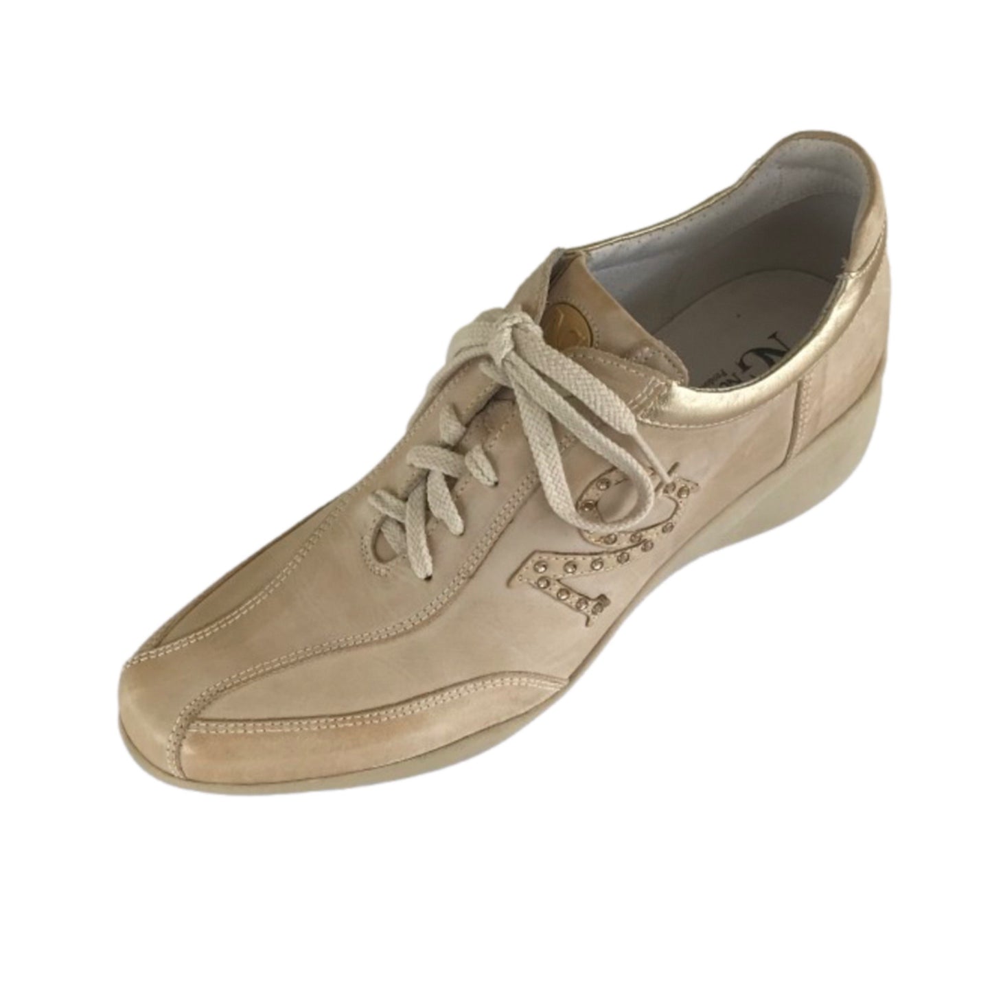 Sneakers donna NeroGiardini 00602 zeppa  beige sabbia laminato oro - 38 (EU)
