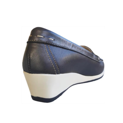 Mocassini con zeppa Donna Cinzia Soft 002NP Vera Pelle Blu Perlato