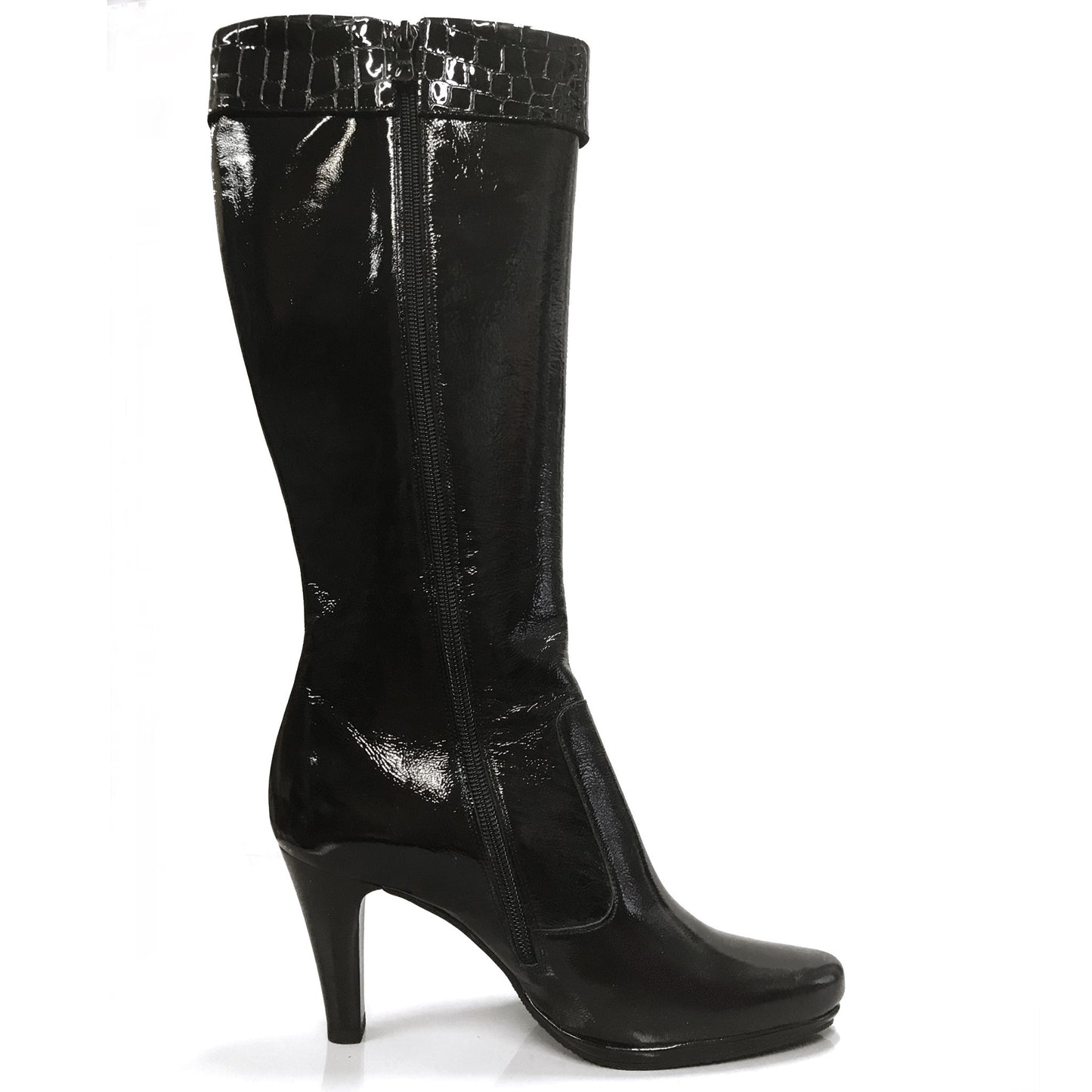 Stivali Donna NeroGiardinj A900301E Tacco alto, Vera Pelle, Naplak in Vernice, Stampa Cocco, Cerniera Zip - Colore Nero